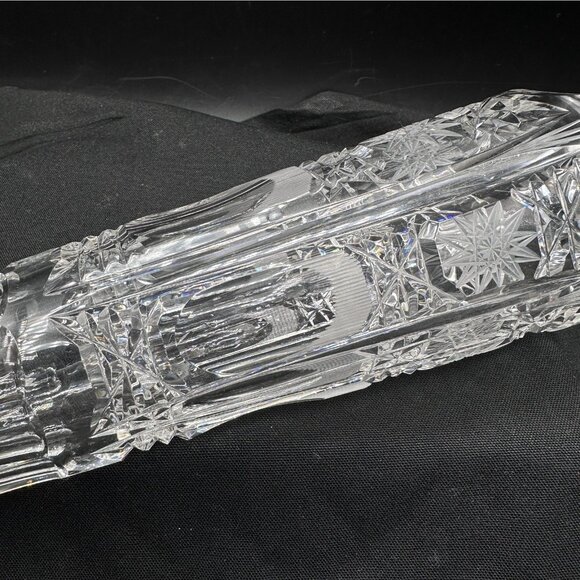 Vintage European Cut Crystal Pedestal Starburst Vase 8.25 Inch - Picture 7 of 10